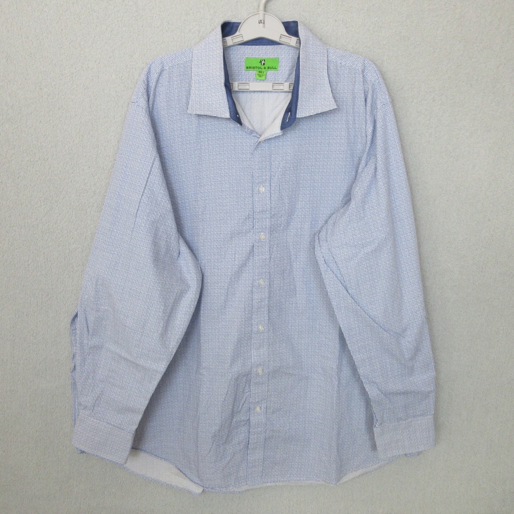 Bristol & Bull Button Up Shir Blue Pattern Long‎ Sleeve Men's 4XLT
